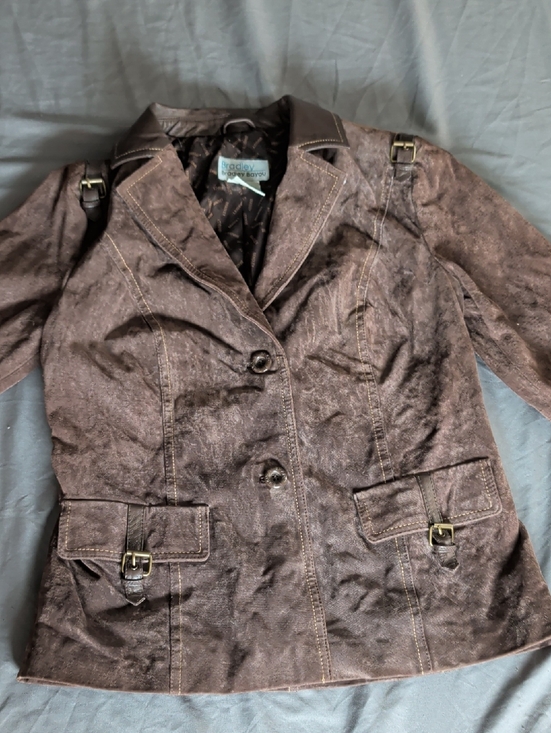 Bradley Bayou Jackets & Blazers - Bradley Bayou XS Leather Women's Blazer with Buckle Trim
